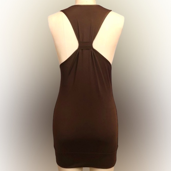 Y2K Racer Back Fitted Brown Sleeveless Dress silver metal accents size xsmall - Picture 7 of 7